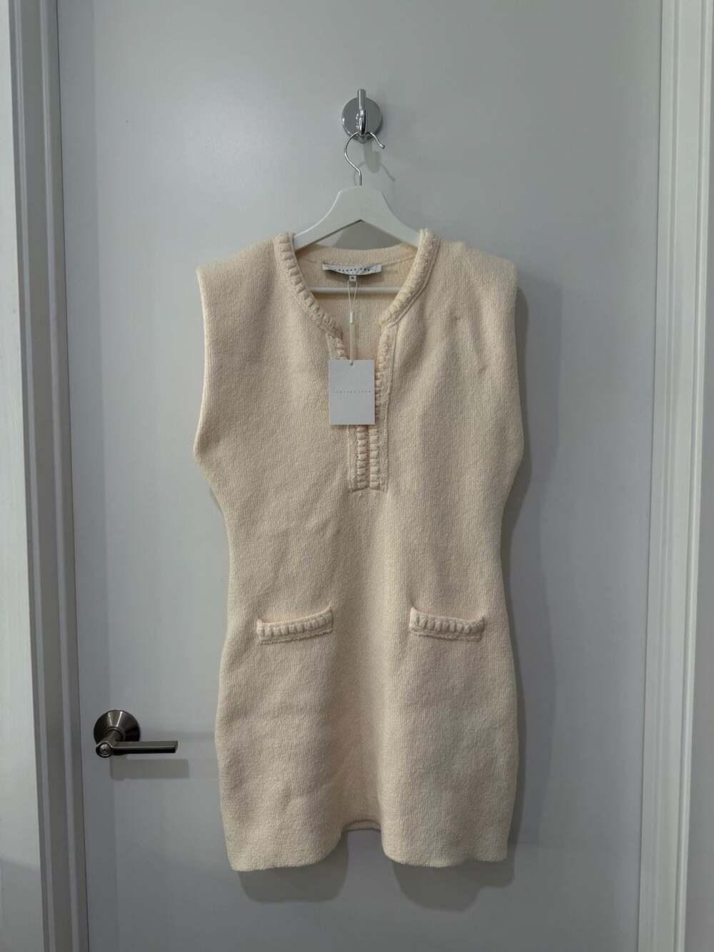 Endless Rose Sleeveless Cream Knit Mini Dress with Pockets